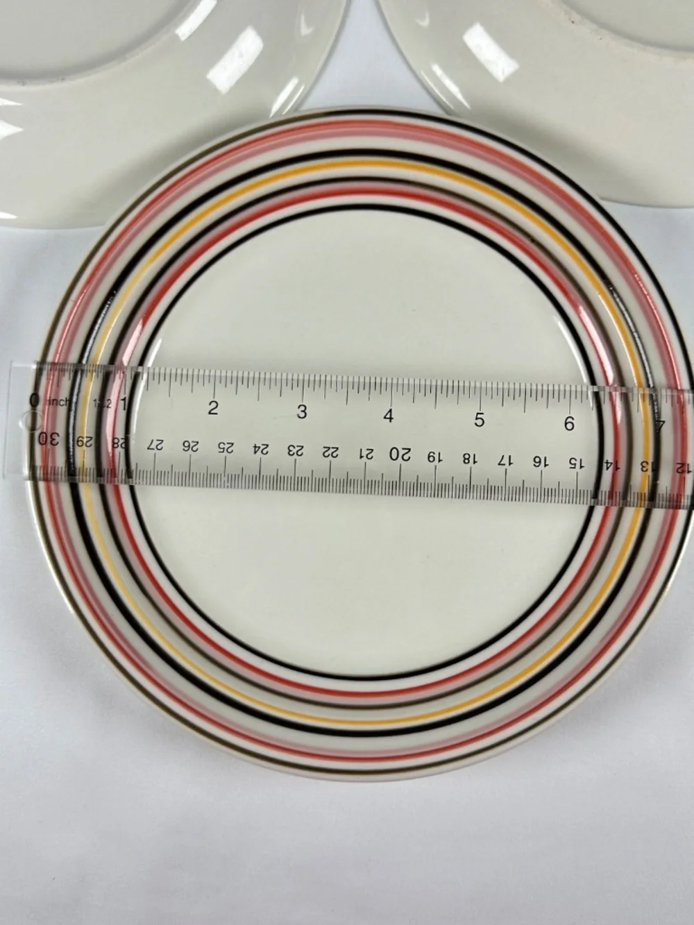 Gibson Everyday Salad/Luncheon Ceramic Plates 7.5 inches Rainbow Stripe Border
